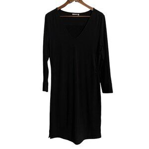 Ellie Kai Womens Black Vneck Ruched Side Long Sleeve LBD Midi Dress Size 10